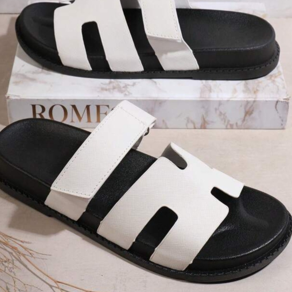 Women's Black and White Slide Sandals New